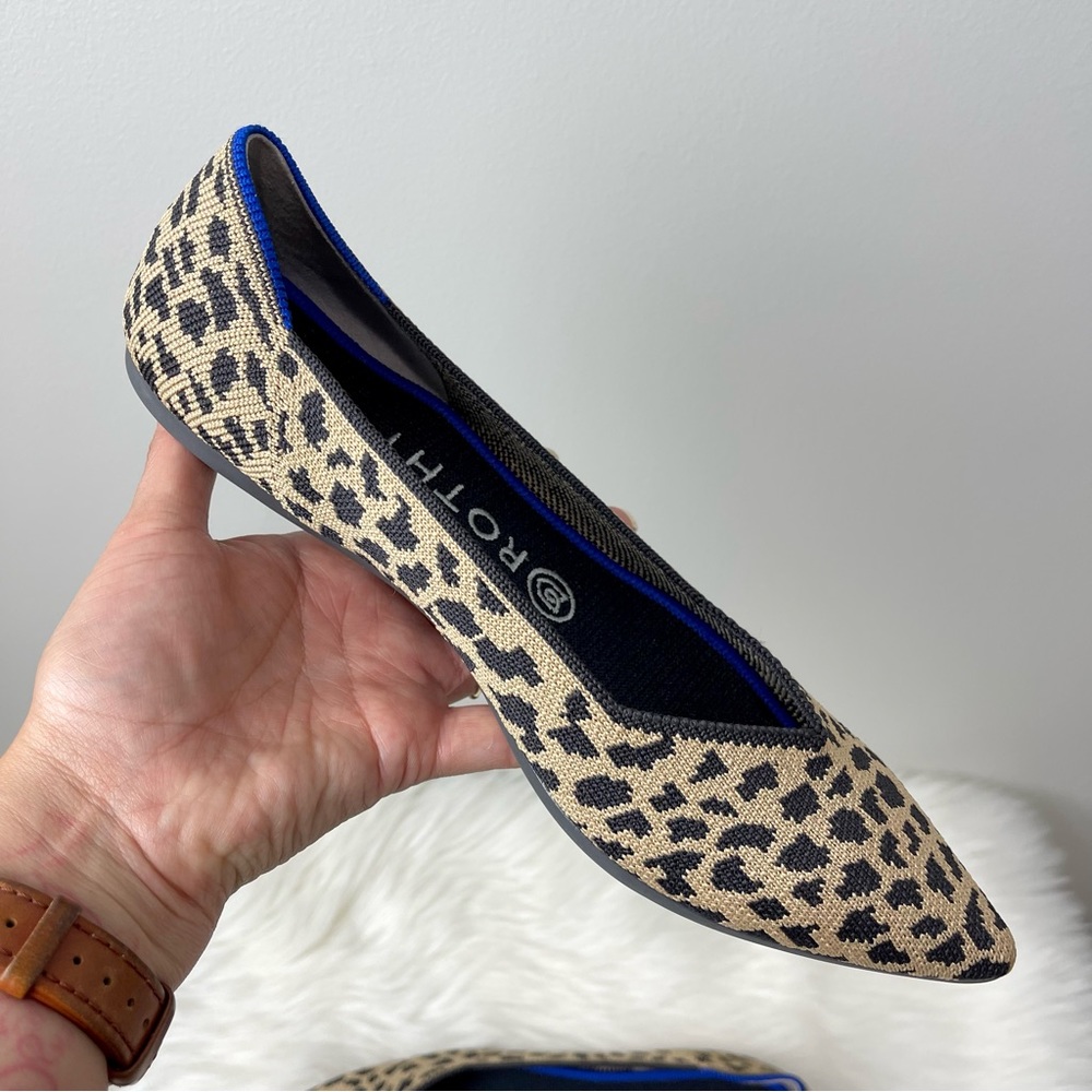Rothy's Leopard Print Pointed Toe Flats in Tan and Black - Picture 10 of 12